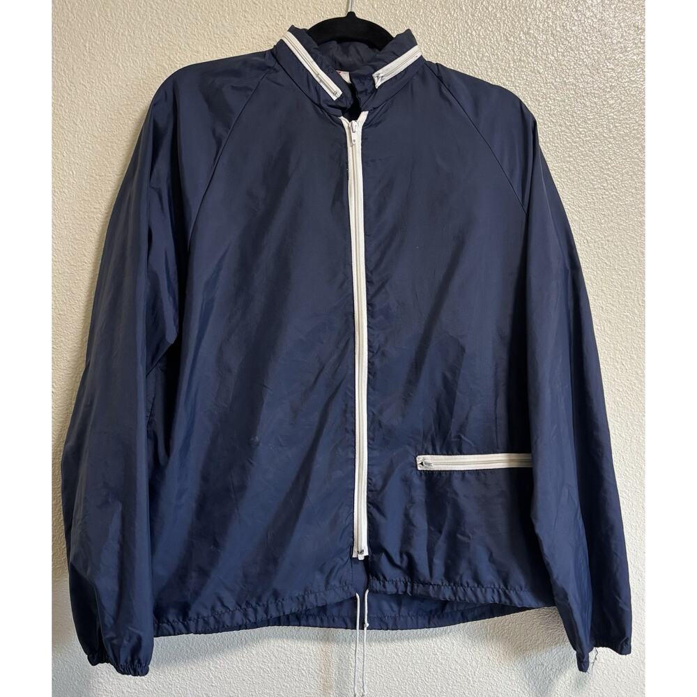 Vintage Sears The Men’s Store Navy Blue Windbreaker Mens M Hideaway Hood Jacket